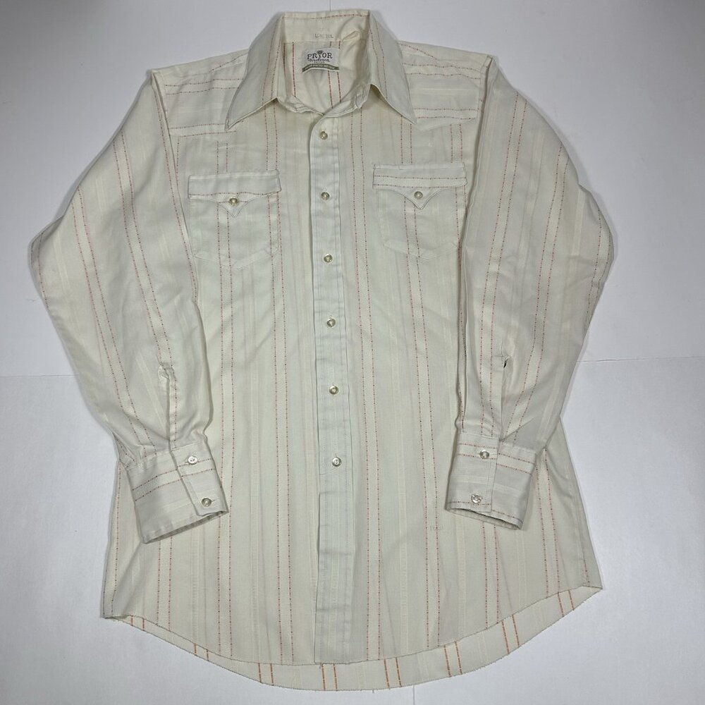 VTG PRIOR Western Denver Long Tail Prior Press No Iron Pearl Snap Shirt Striped